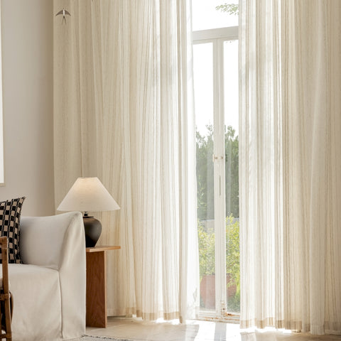 Visillo transparente de rayas en lino natural