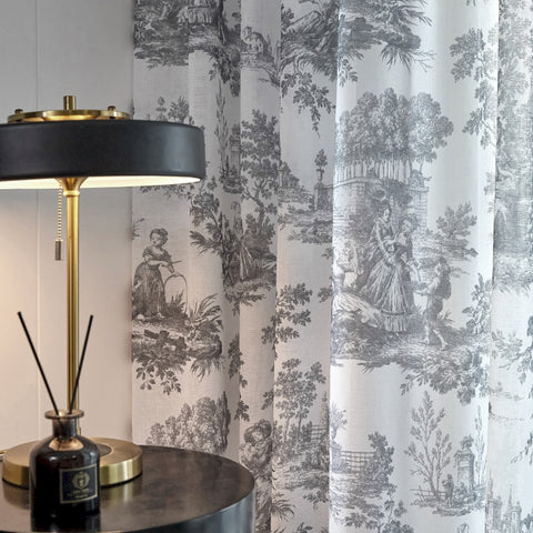 Cortina transparente Toile de Jouy gris moderno