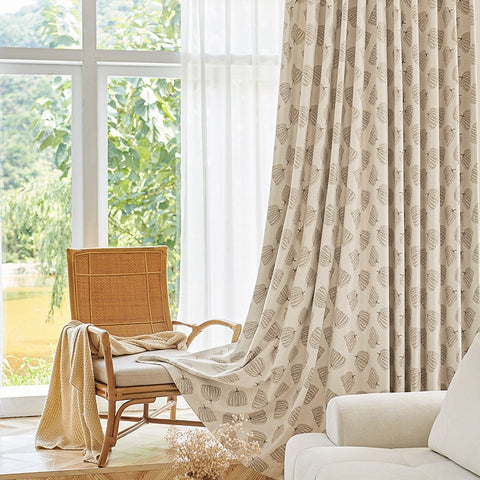 Cortina con estampado de hojas estilo naturaleza zen