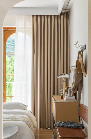 Cortina de dormitorio estilo lino beige