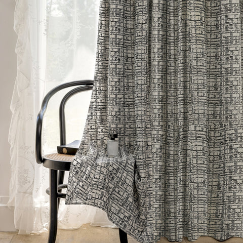 Cortina con estampado gráfico de lino y algodón para salón