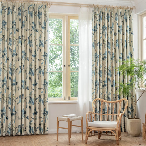 Cortina opaca con estampado floral de acuarela