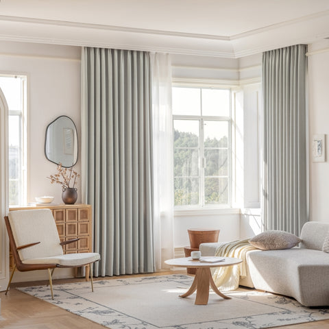 Cortina opaca para salón de tejido grueso con textura.