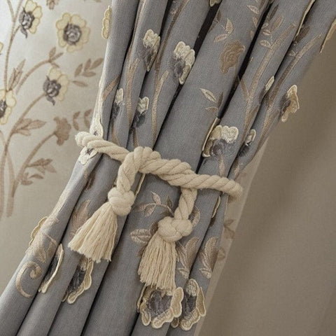 Cortinas Opacas Dobles Flores Bordadas sobre Lino