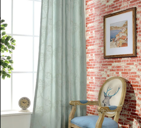 Sala de estar con cortina de lino verde de moda