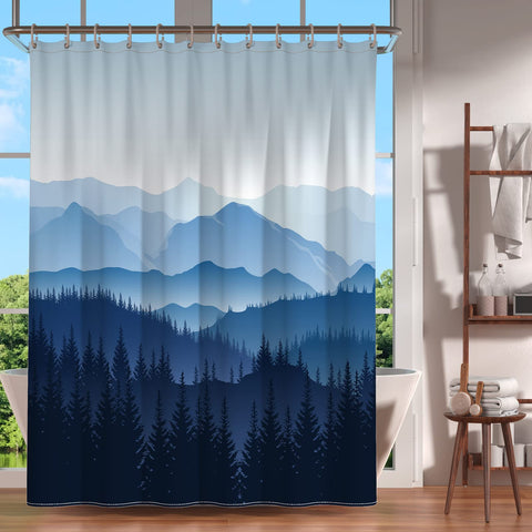 Cortina de ducha con diseño de montaña (largo 180 cm x alto 200 cm)