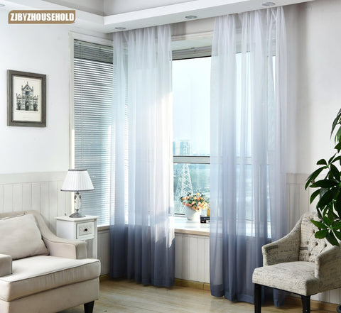 Cortina transparente blanca y gris