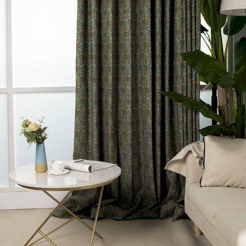 Cortinas opacas art deco azul elegante salón