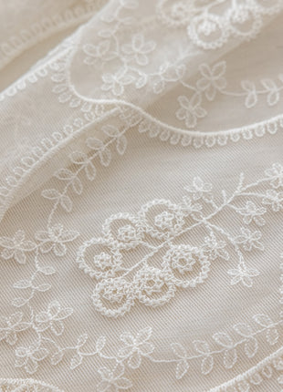 a close up view of a white lace