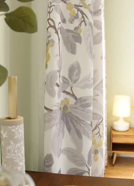 Rideau Blanc motif fleur gris jaune